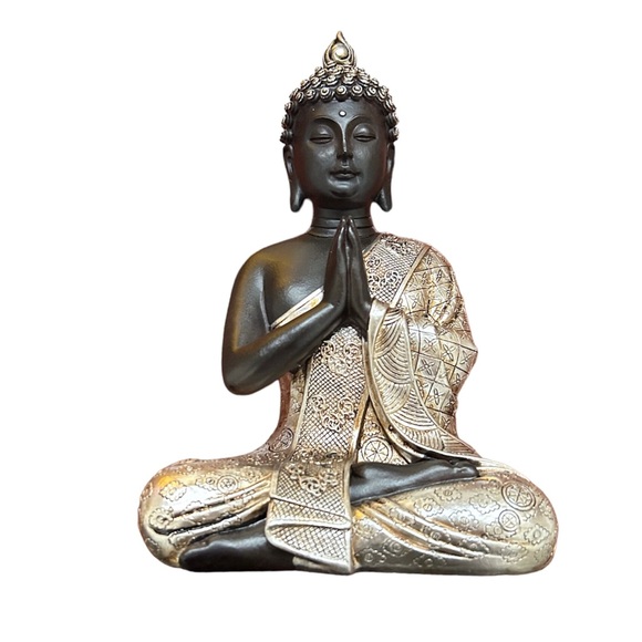 Seated Buddha Statue Silver and Black - Picture 5 of 5